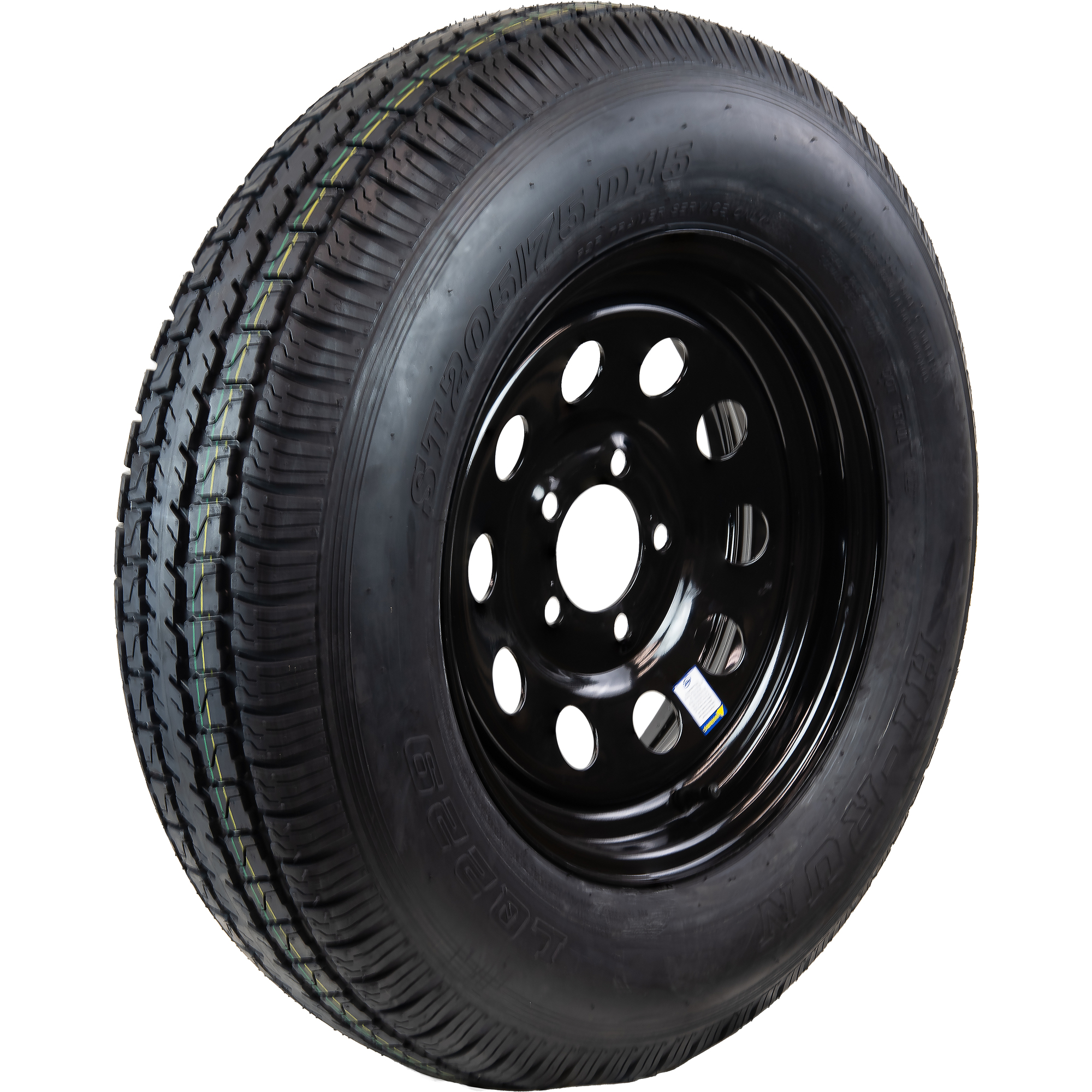 HIRUN, Highway Trailer Tire Assembly, Bias Ply, Black Mod, Tire Size ST205/75D15, Load Range